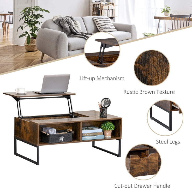 Extendable Coffee Table Lift Top Desk - Brown