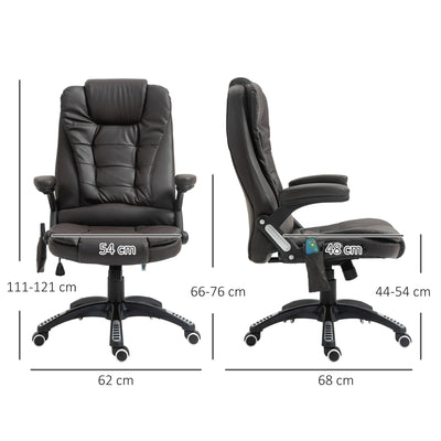 HOMCOM Executive Office Chair with Massage and Heat, High Back PU Leather Massage Office Chair With Tilt and Reclining Function, Brown