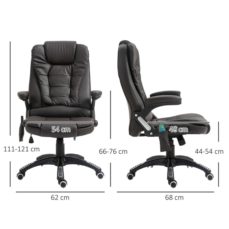 HOMCOM Executive Office Chair with Massage and Heat, High Back PU Leather Massage Office Chair With Tilt and Reclining Function, Brown