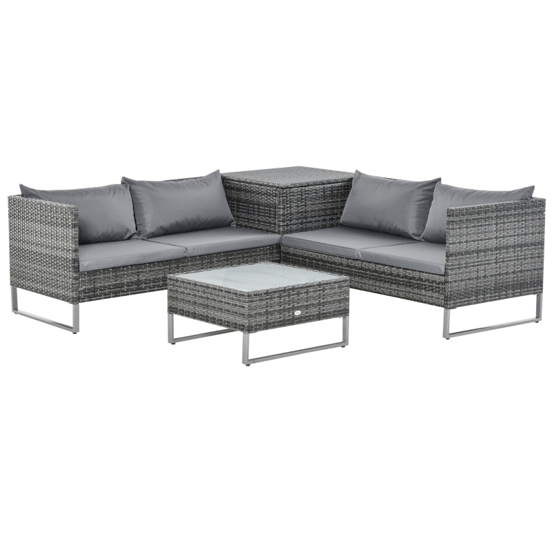 4 PCs Garden Rattan Wicker Outdoor Furniture Patio Corner Sofa- Mixed Grey