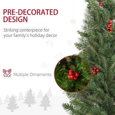 HOMCOM Pencil Artificial Christmas Tree with Realistic Branches, Red Berries, Auto Open, Green