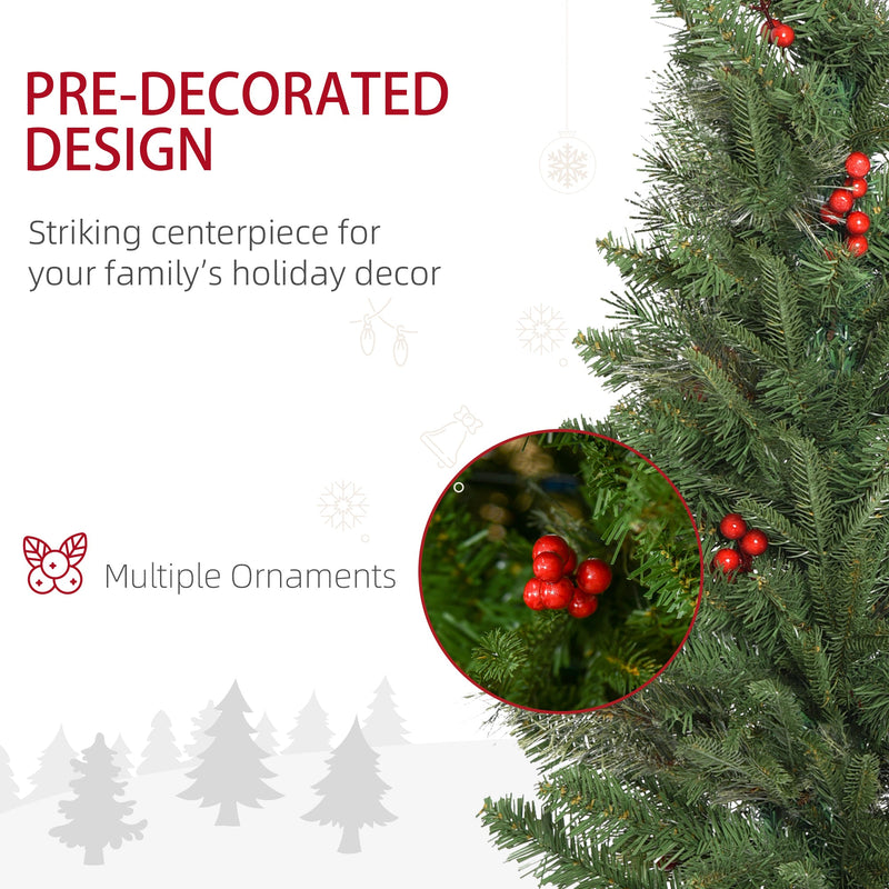 HOMCOM Pencil Artificial Christmas Tree with Realistic Branches, Red Berries, Auto Open, Green