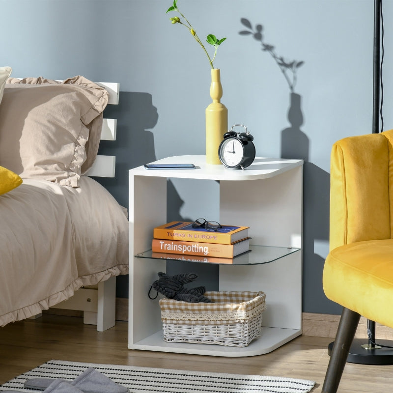 Modern Side Table Three Layer Bedside Nightstand , White