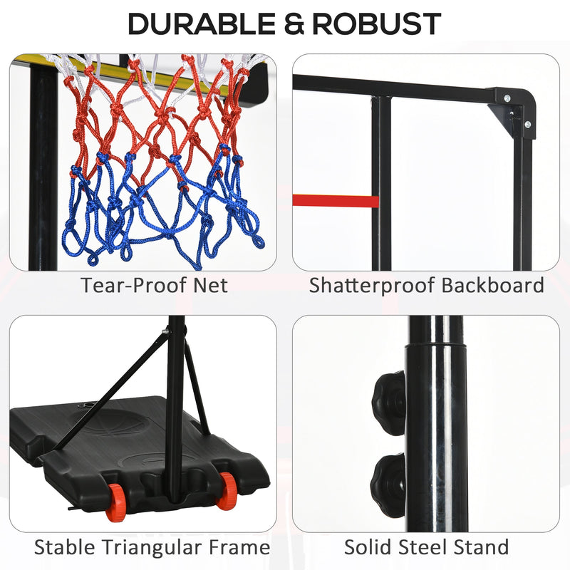 SPORTNOW Height Adjustable Basketball Hoop and Stand for Kids with Sturdy Backboard and Weighted Base, Portable on Wheels, 1.8-2m