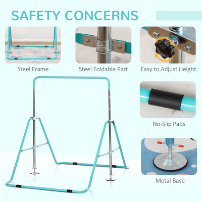 HOMCOM Kids Gymnastics Bar, Foldable Horizontal Bars w/ Adjustable Height, Training Bar w/ Triangle Base - Green
