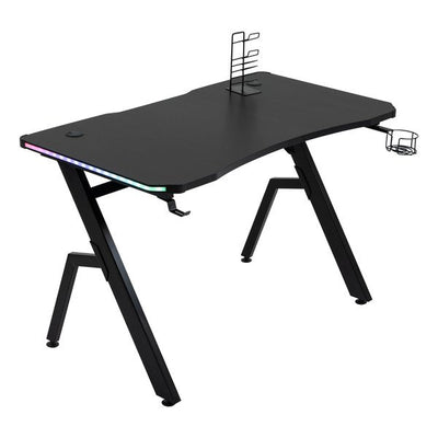 LED Ergonomic Gaming Desk Computer Table With Cup Holder & Cable Management - Black