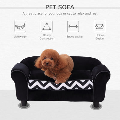 PawHut Dog Sofa Chair with Legs, Pet Couch with Soft Cushion Removable Cover for Small Dogs Cats, Black, 73.5 x 41 x 33 cm