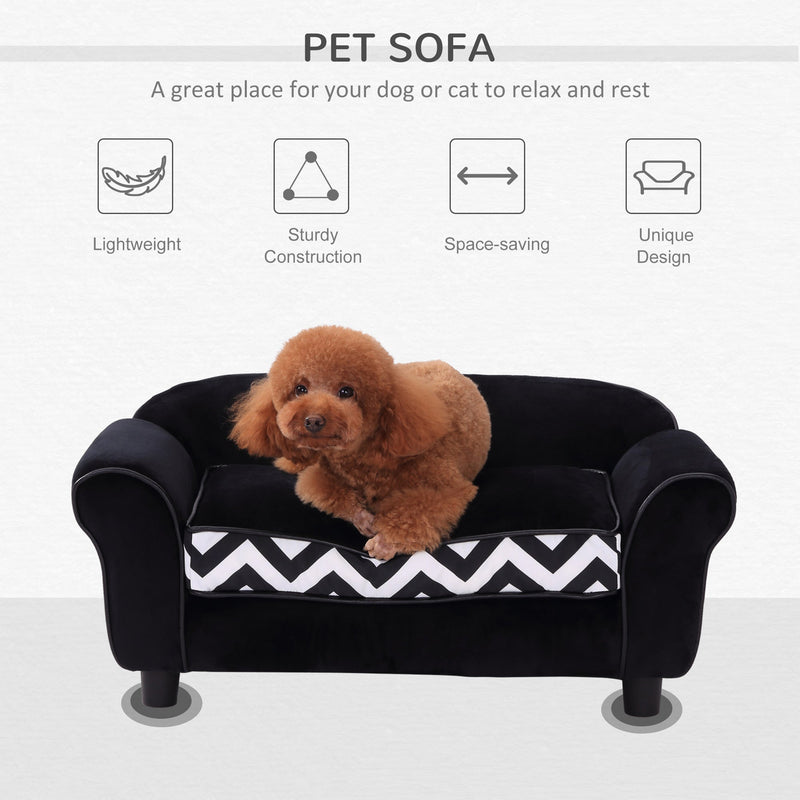 PawHut Dog Sofa Chair with Legs, Pet Couch with Soft Cushion Removable Cover for Small Dogs Cats, Black, 73.5 x 41 x 33 cm