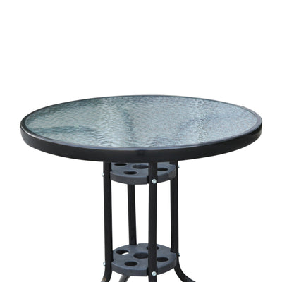 Bistro Table Outdoor Tempered Glass Top Garden Round Dining