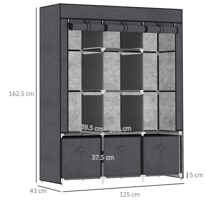 Fabric Wardrobe For Bedroom, Dark Grey