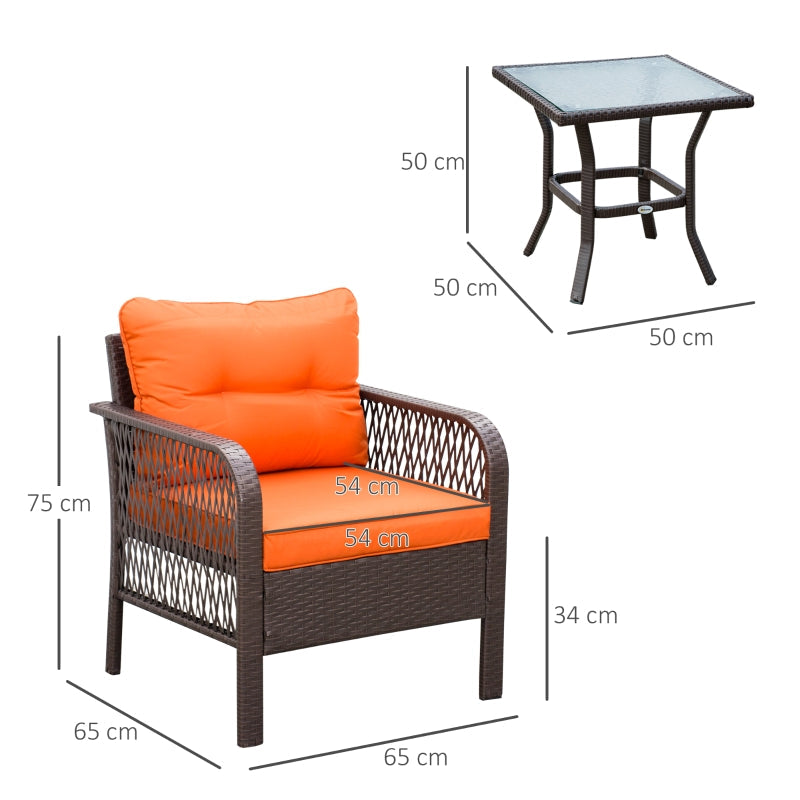 3 PCs Patio PE Rattan Bistro Set- Orange