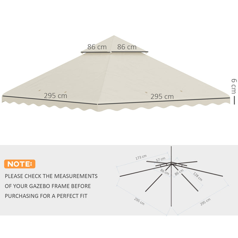 Outsunny 3 x 3 (m) Gazebo Canopy Replacement Covers, 2-Tier Gazebo Roof Replacement (TOP ONLY), Cream White