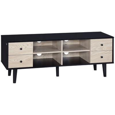 Black Boxy TV Stand, With Wood-Effect Drawers