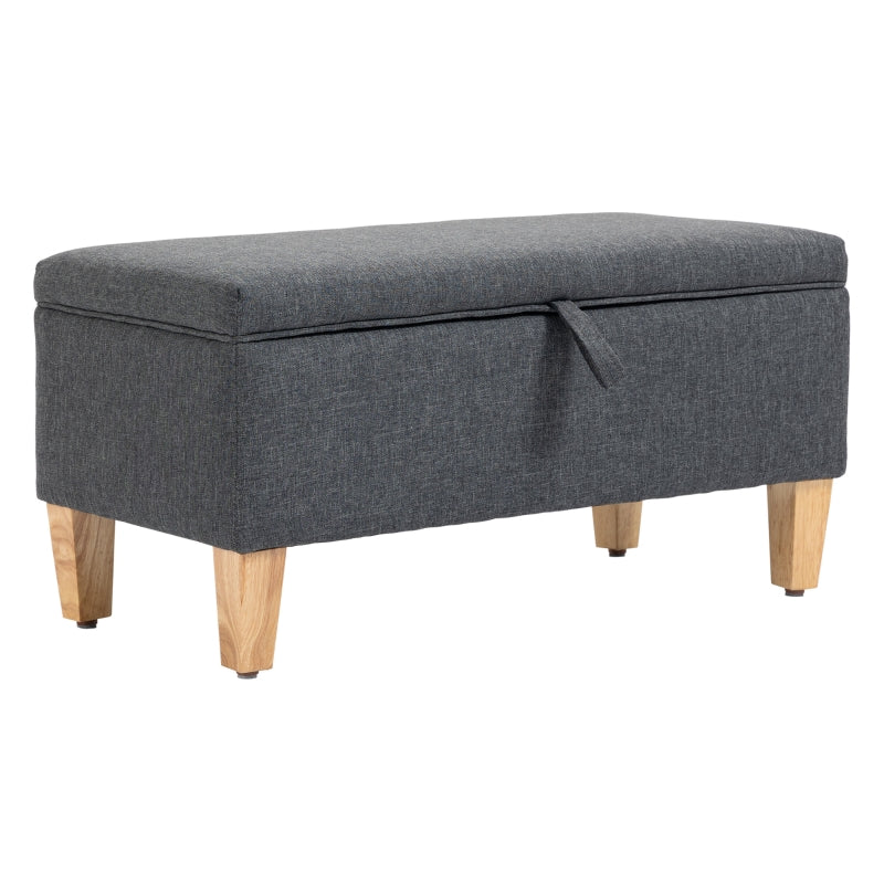 Linen-Look Storage Ottoman, With Padded Top - Grey