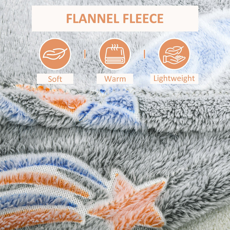 HOMCOM Glow in The Dark Flannel Fleece Blanket for Sofas, All-Season Fluffy Warm Throw Blanket for Bed, Couch, Chair, Kids Galaxy Stars Luminous Blanket for Boys and Girls, 203x152cm, Grey