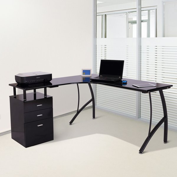 Black l deals shaped office desk