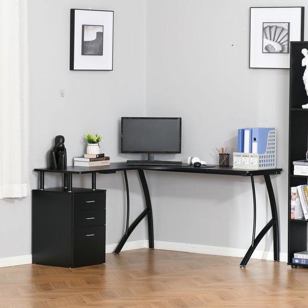 Black l desk on sale with storage