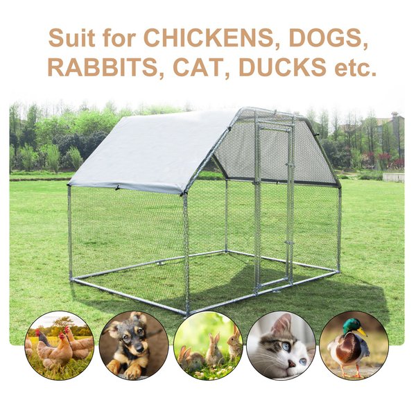 280W X 190D 195H Cm. Large Metal Chicken House Walk-In Coop Run Cage W/ Cover Outdoor