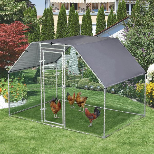 280W X 190D 195H Cm. Large Metal Chicken House Walk-In Coop Run Cage W/ Cover Outdoor