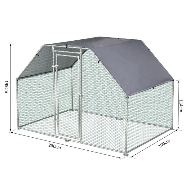 280W X 190D 195H Cm. Large Metal Chicken House Walk-In Coop Run Cage W/ Cover Outdoor