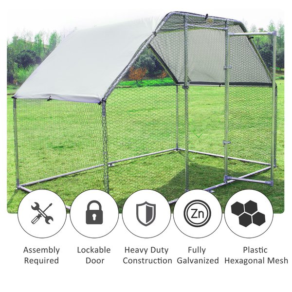 280W X 190D 195H Cm. Large Metal Chicken House Walk-In Coop Run Cage W/ Cover Outdoor