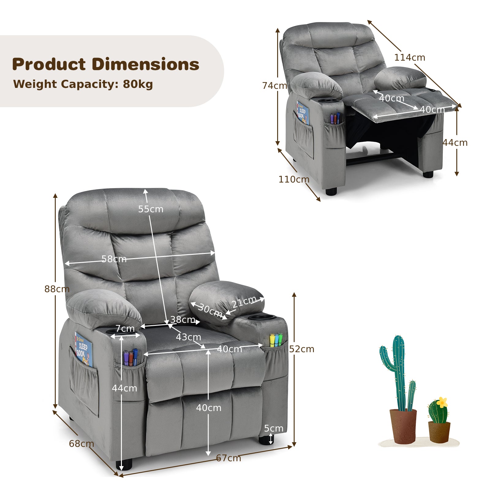 Recliner lounge outlet with cup holders