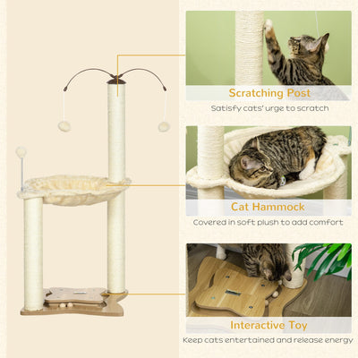 PawHut Cat Tree for Indoor Cats Kitten Play Tower with Sisal Scratching Posts Hammock Ball Toy, Beige, 53.5x53.5x90 cm