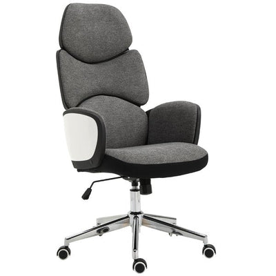 Linen Upholstered High-Back Home Office Chair- White/Grey