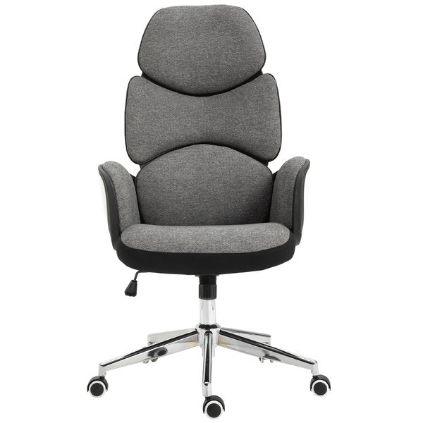 Linen Upholstered High-Back Home Office Chair- White/Grey