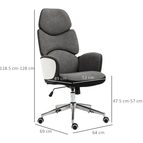 Linen Upholstered High-Back Home Office Chair- White/Grey