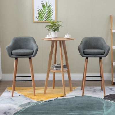 Linen Upholstered Set Of 2 Home Bar Stools Grey