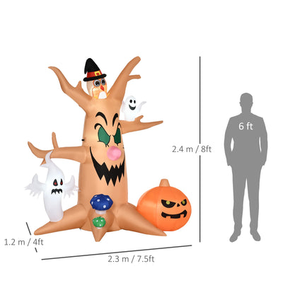 HOMCOM Next Day Delivery 8ft Inflatable Halloween Haunted Tree with Jack-o-lantern, Ghosts and Owl Blow-Up Outdoor LED Display