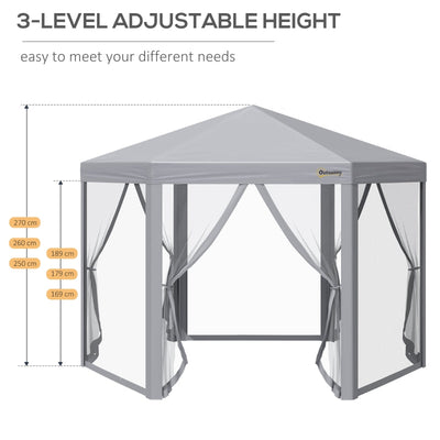 Pop Up Gazebo Hexagonal Foldable Canopy Tent - Grey