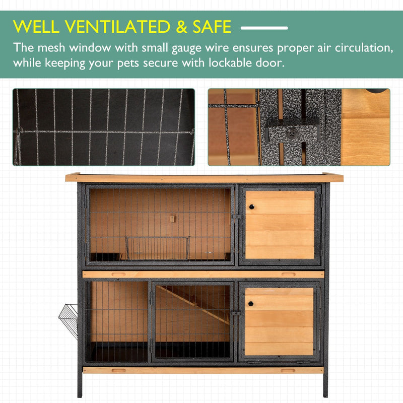 2-Floor Rabbit Hutch, Slide-Out Tray Feeding Trough Lockable Door