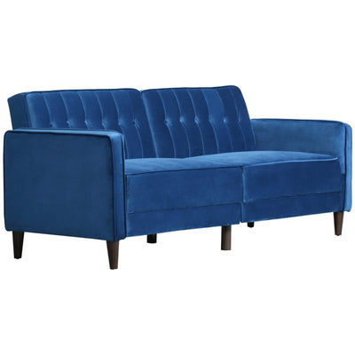 Modern Convertible Sofa Futon Velvet, Blue