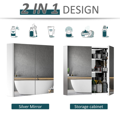 HOMCOM Stainless Steel Bathroom Mirror Cabinet, Double Doors,