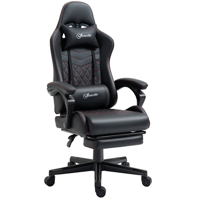 Vinsetto Racing Gaming Chair with Swivel Wheel, Footrest, PU Leather Recliner Gamer Desk for Home Office, Black