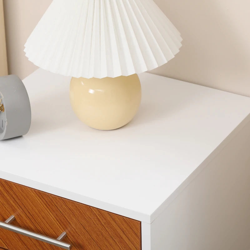 BORO Bedside Table with 2 Drawers and Metal Frame, Sofa Side Table, White and Brown