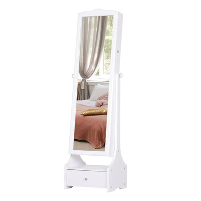 MDF Freestanding Mirror Jewellery Cabinet Full Length W/ LED Light White