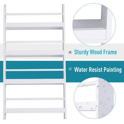 Freestanding Wall-Mounted 4-Tier Magazine Shelf Rack - White