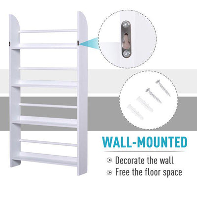 Freestanding Wall-Mounted 4-Tier Magazine Shelf Rack - White