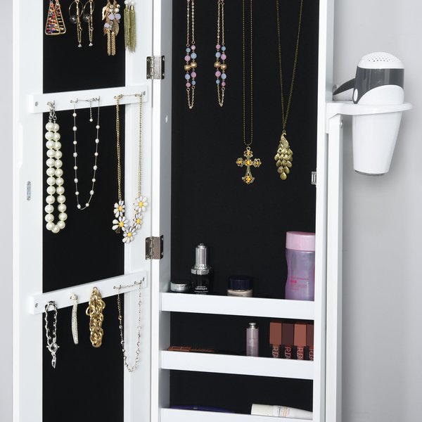 LED Illuminated Glass Mirror Jewelry Cabinet - White