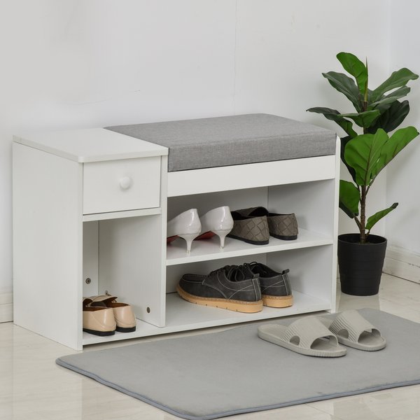 MDF Multi-Compartment Shoe Storage Bench - Grey/White