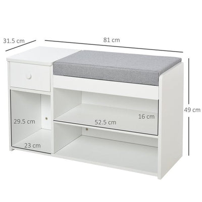 MDF Multi-Compartment Shoe Storage Bench - Grey/White