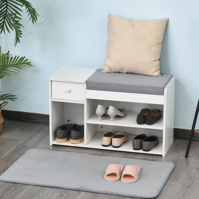 MDF Multi-Compartment Shoe Storage Bench - Grey/White