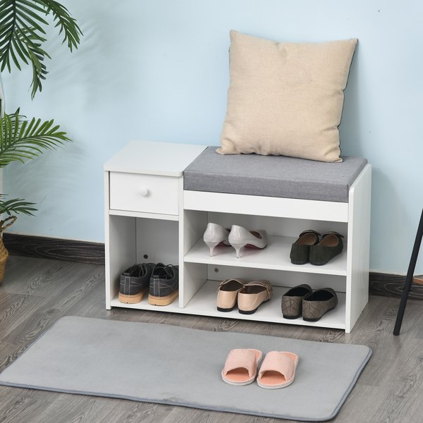 MDF Multi-Compartment Shoe Storage Bench - Grey/White