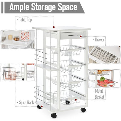 MDF Multifunction Kitchen Island Trolley - White