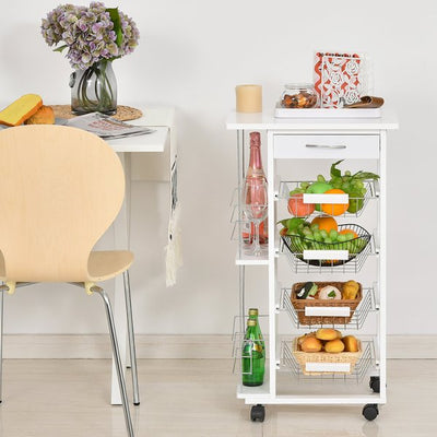 MDF Multifunction Kitchen Island Trolley - White