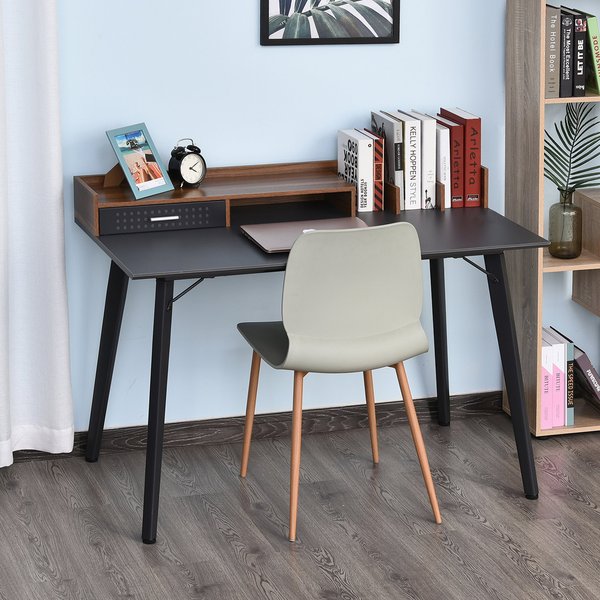 Steel Frame Laptop Desk, Writing Table For Home & Office - Black/Brown