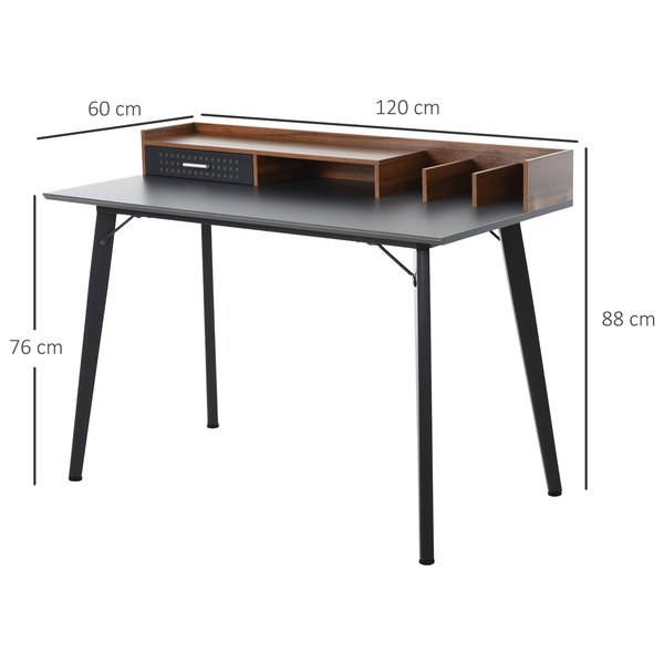 Steel Frame Laptop Desk, Writing Table For Home & Office - Black/Brown